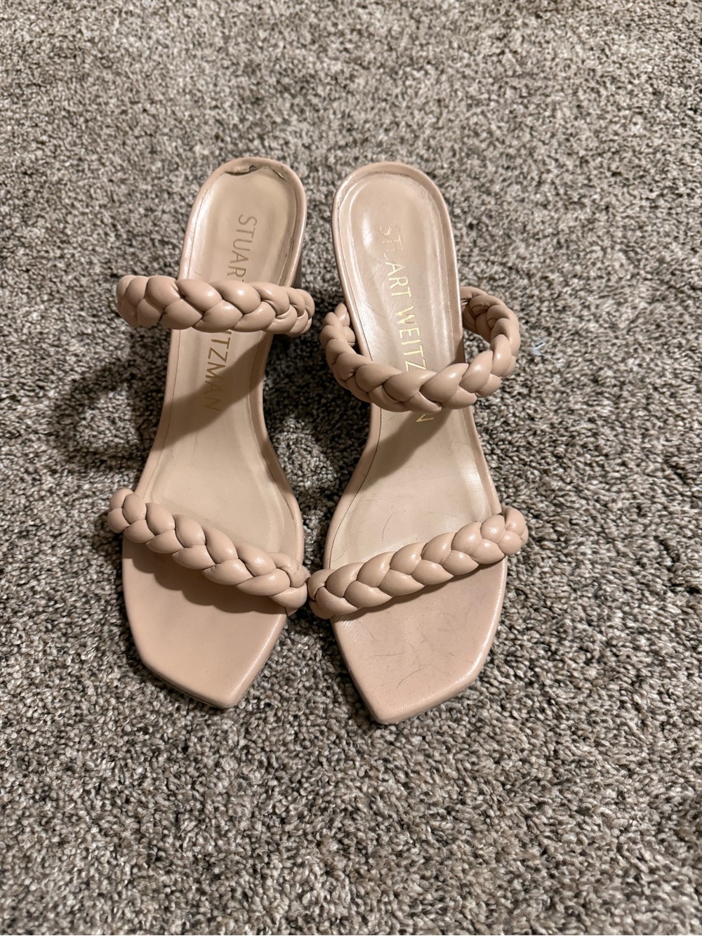 Stuart Weitzman Blush Braided Double-Strap Slide Heels